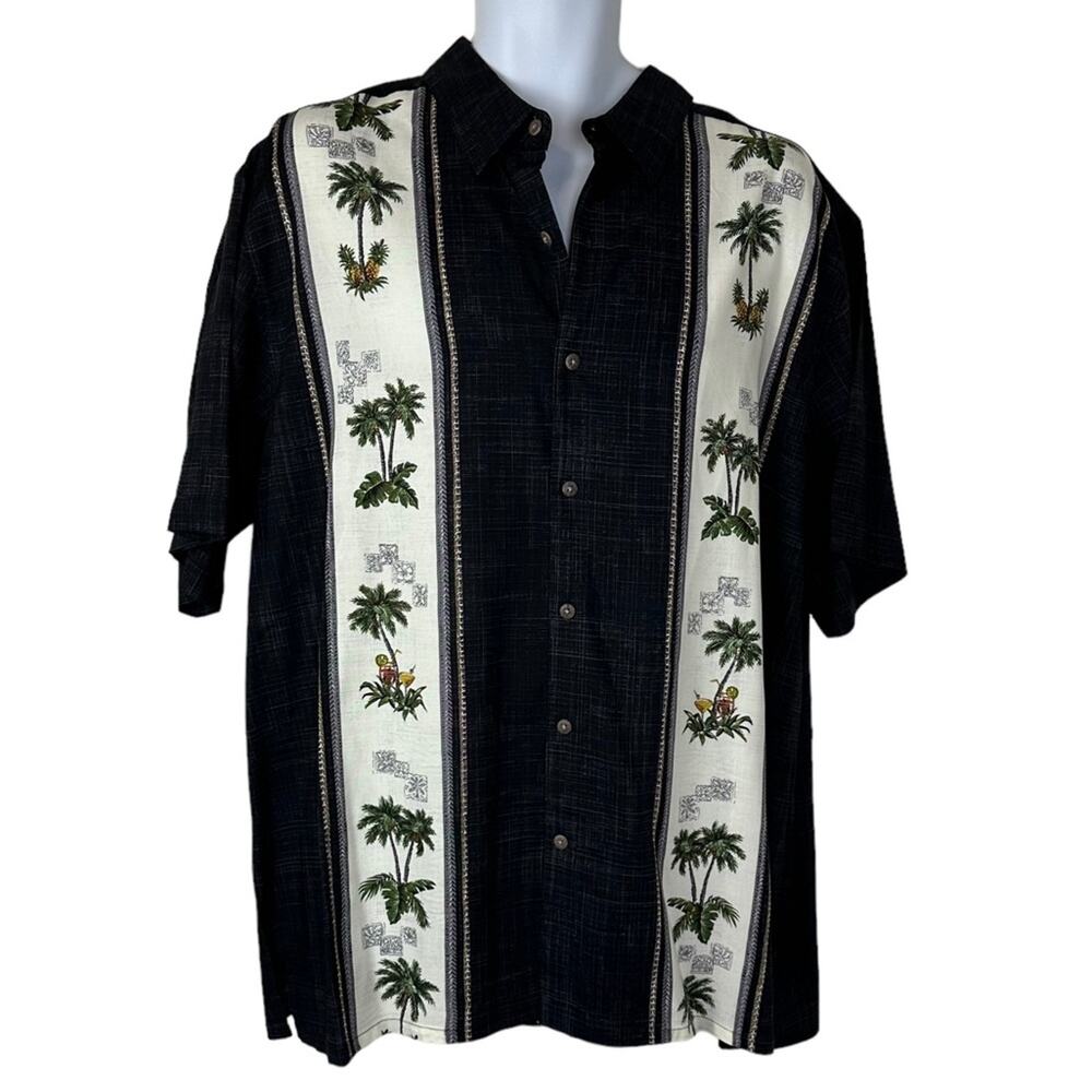 Batik Bay Hawaiian Bowling Panel Button Up Shirt Palm Tree Beach Chandler XXL